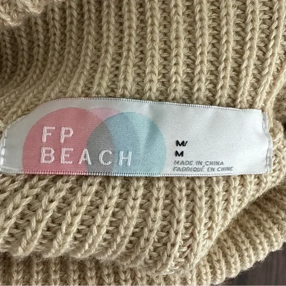 Free People Beach Reed Tan Tie Back Turtleneck Sweater Medium - Picture 5 of 6